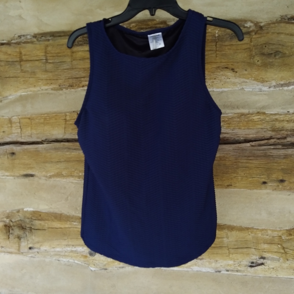 Lands' End Navy Tankini Top With Built-In Bra Size 12